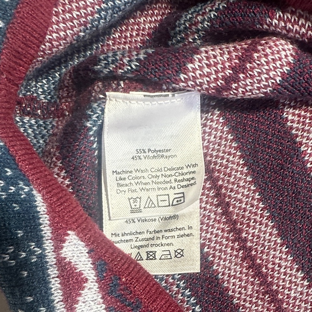 Eddie Bauer Striped quarter Half-Zip Fair Isle Sweater matron white blue design - Picture 6 of 7